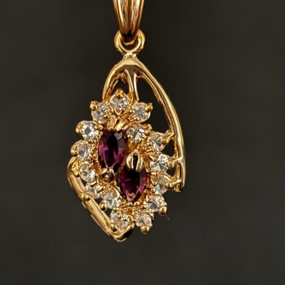 Vintage Swarovski crystal Pendant Necklace, Dolphin Ore 18K Gold Electroplate - Picture 4 of 5